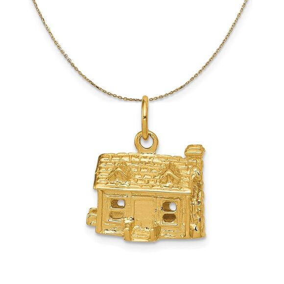 14k Yellow Gold 3D House Necklace - 24 Inch - Picture 1 of 7